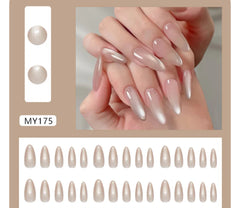 N-136 - Shiny Pink Long - Press On Nail Set Of 24 - Free 24 Pcs Sticker Sheet Included
