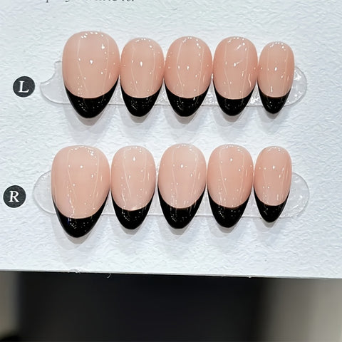 Midnight French Tips or Classic Black Almond Press-Ons