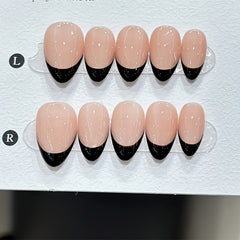 Midnight French Tips or Classic Black Almond Press-Ons