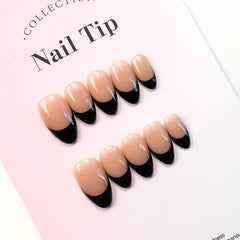 Midnight French Tips or Classic Black Almond Press-Ons
