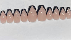 GLOSSY - Nude Gel Polish With Hand Painted Black V shape French Tips.