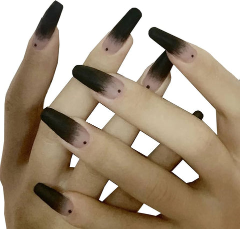 Matte Gradient Black Press-On Nails, Long Coffin Shape