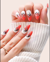 as Red and White Flame Pattern Press-On Nails🤍❤️