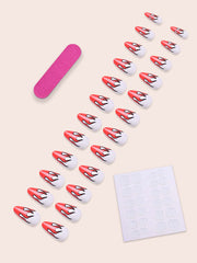 as Red and White Flame Pattern Press-On Nails🤍❤️