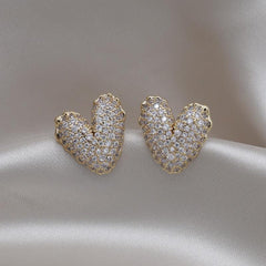 Heart Design Gold Plated Zircon Earrings
