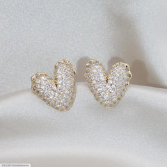 Heart Design Gold Plated Zircon Earrings